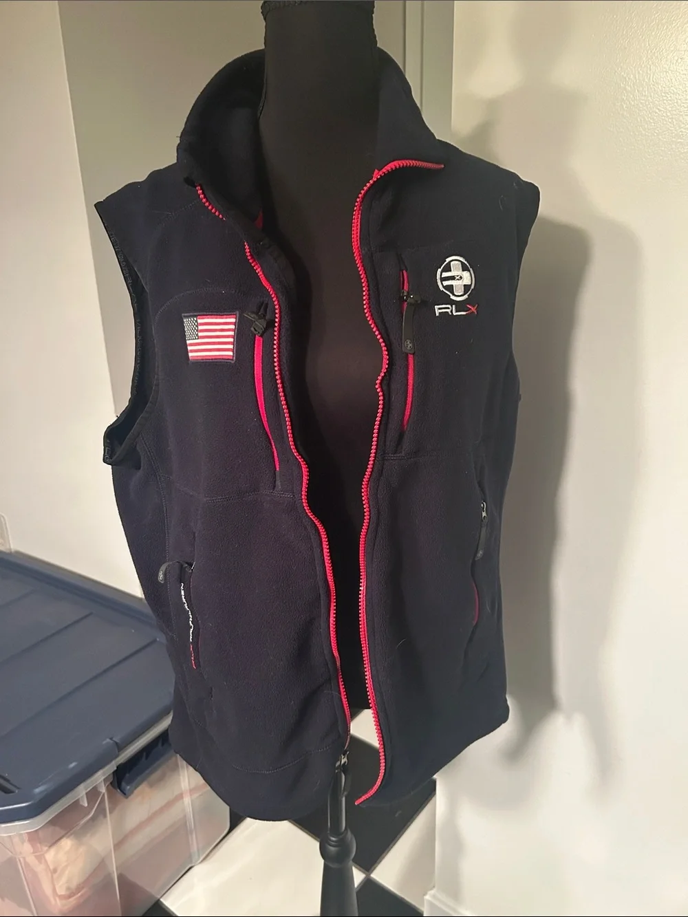 RLX Ralph Lauren Navy Vest with Red Zip Trim